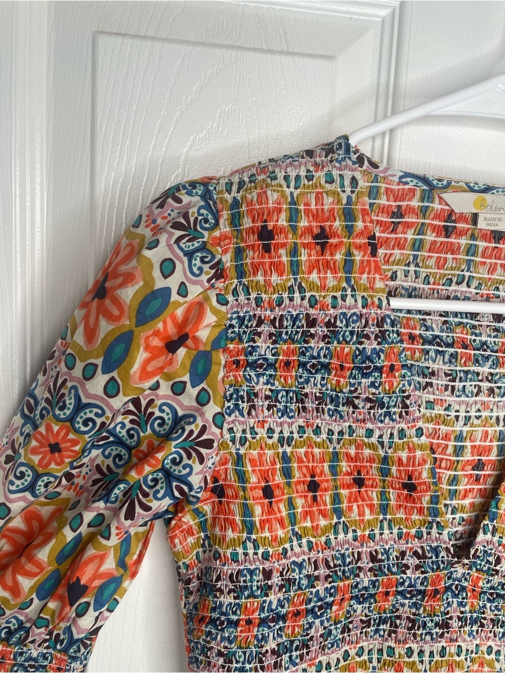 Boden Smocked Bodice Crop Top Multi Tapestry Stripe Ruffle Floral Vacation US 6 - Picture 10 of 15